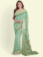 Faishana Presents Sea Green Masrise Cotton Jari Jaal With Sea Green Blouse Banarasi Saree