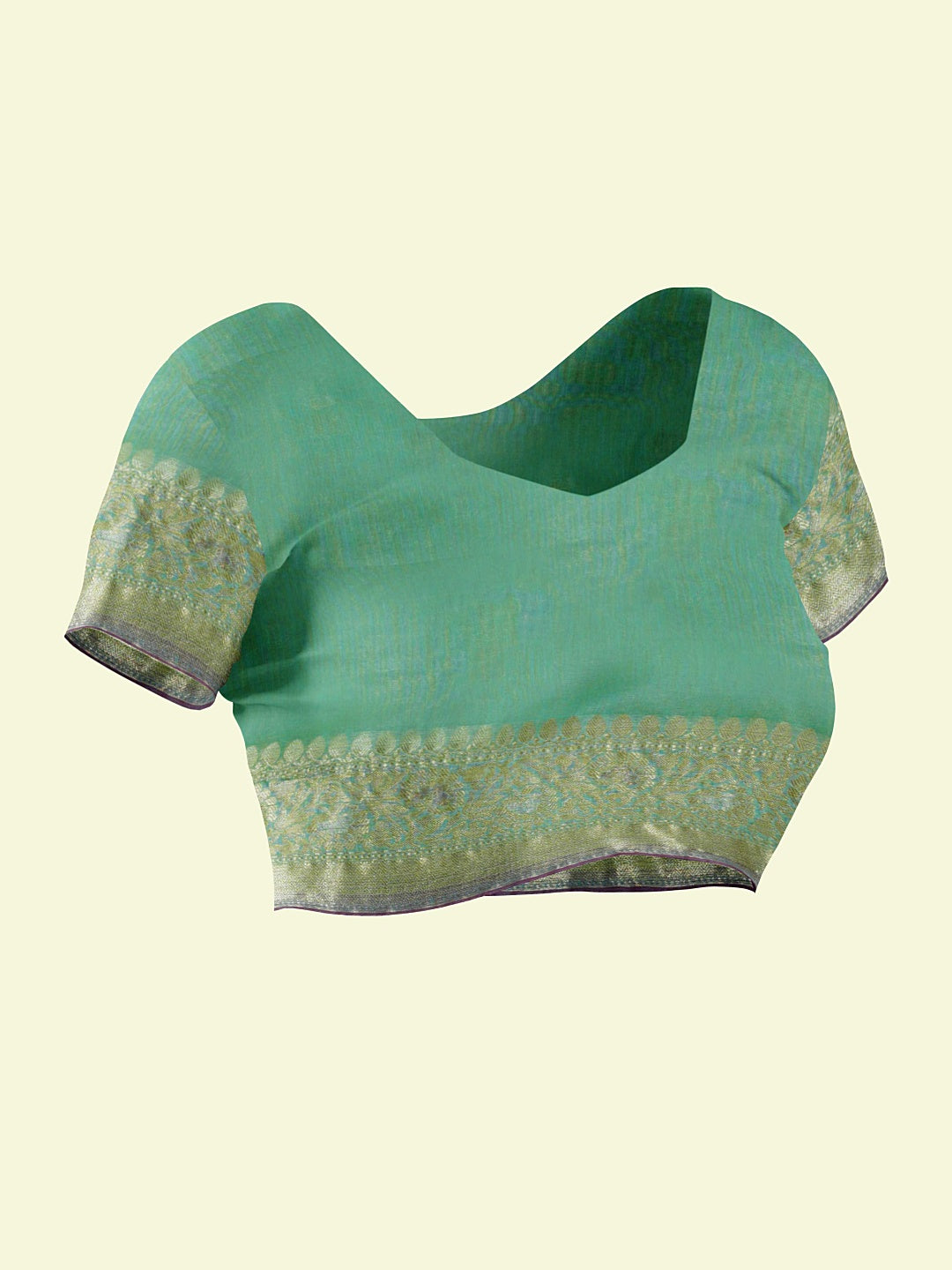 Faishana Presents Sea Green Masrise Cotton Jari Jaal With Sea Green Blouse Banarasi Saree