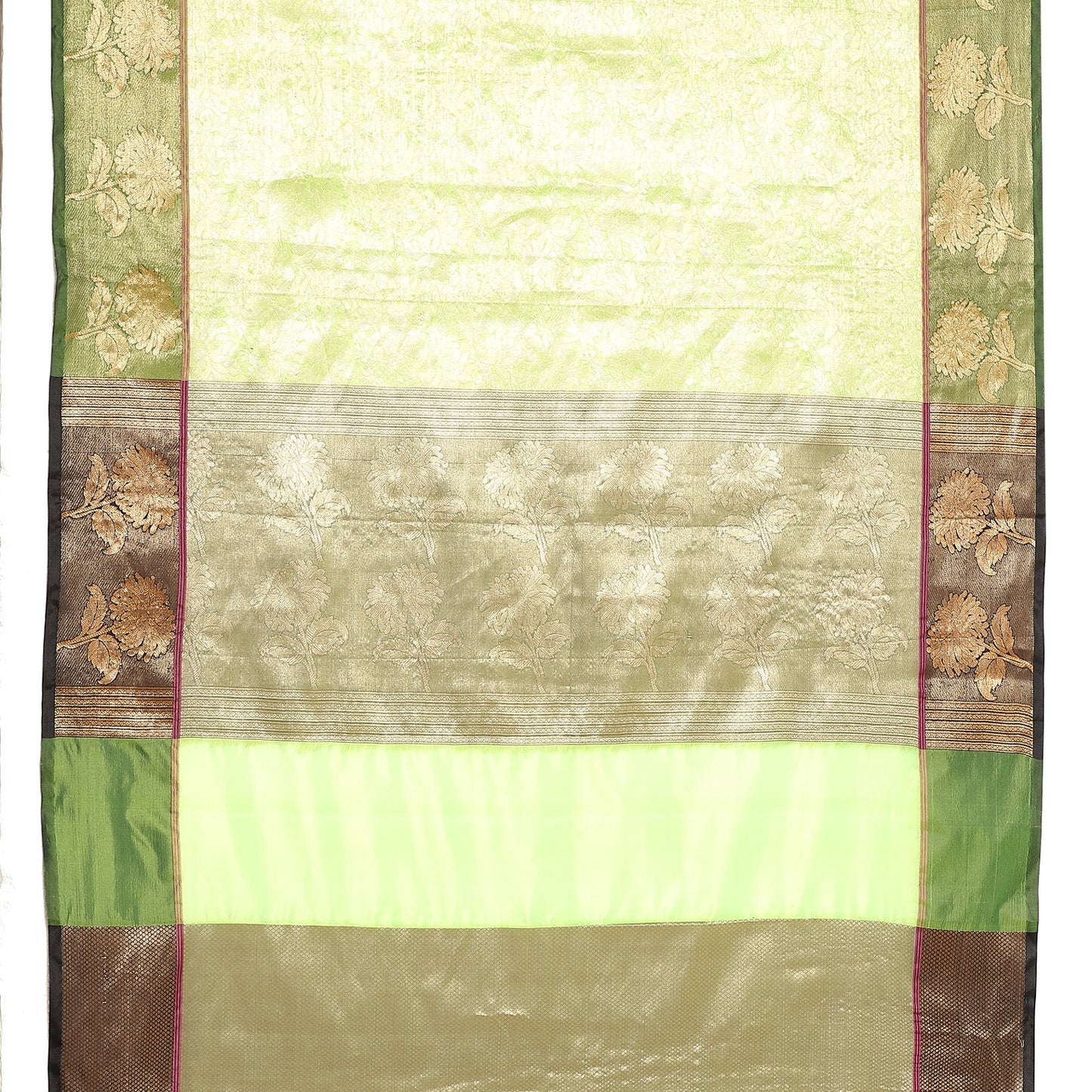 Faishana Presents Light Green Zari Kanchi Silk Brocade Contrast Zari Pattu Border Banarasi Saree
