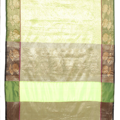 Faishana Presents Light Green Zari Kanchi Silk Brocade Contrast Zari Pattu Border Banarasi Saree