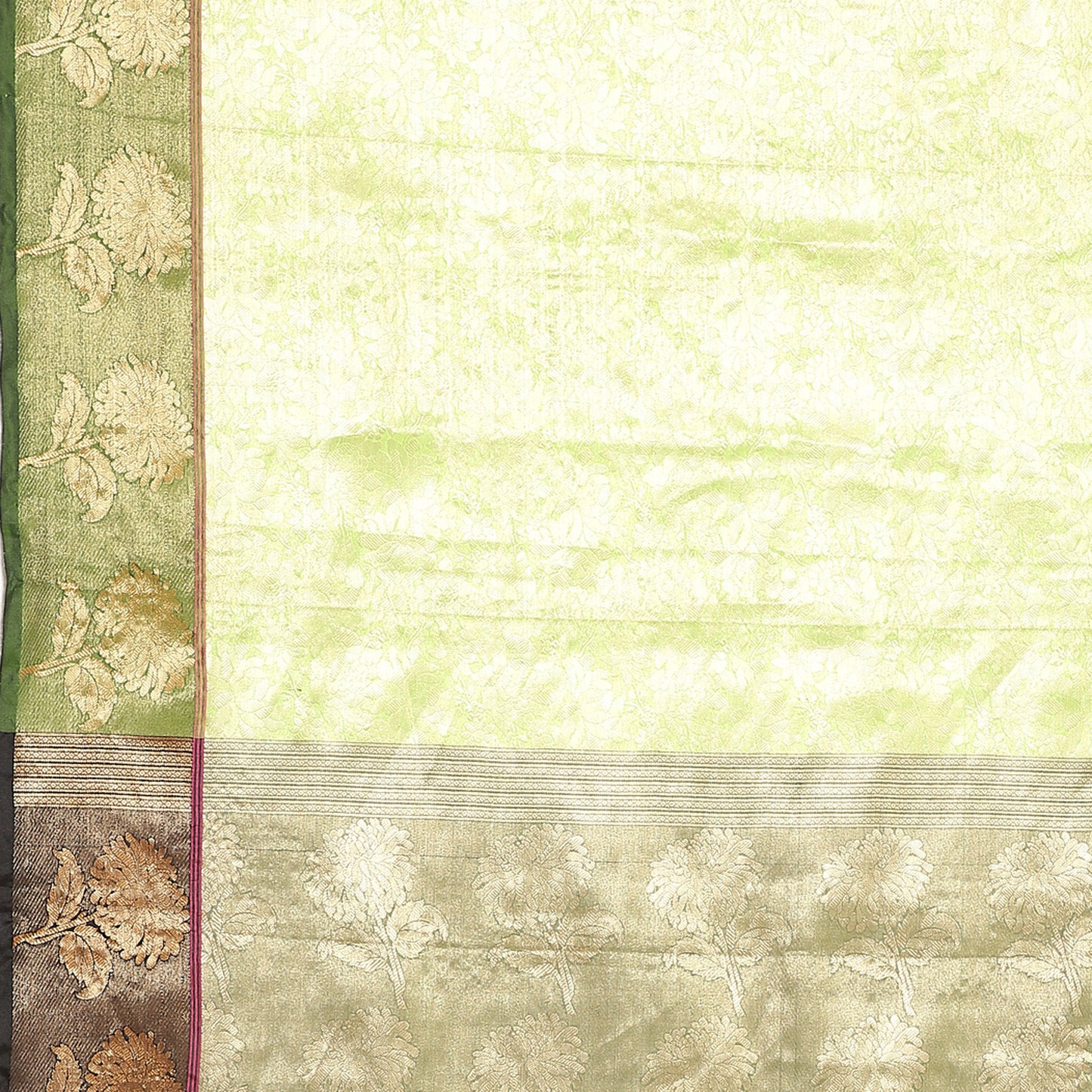 Faishana Presents Light Green Zari Kanchi Silk Brocade Contrast Zari Pattu Border Banarasi Saree