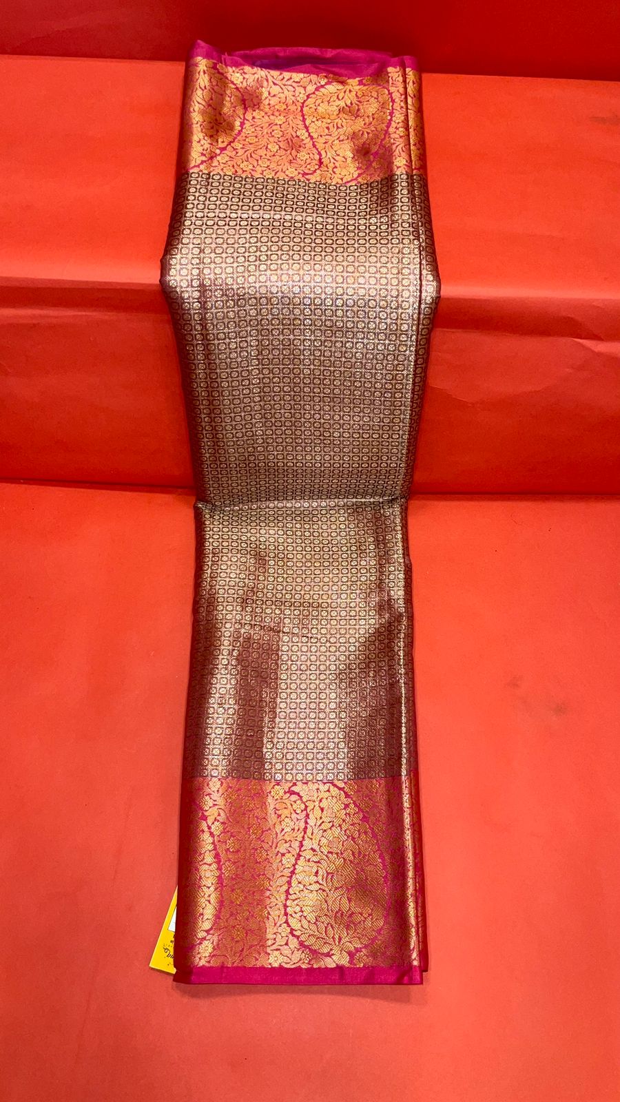 Faishana Presents Brown Antique Zari Kanchi Silk Brocade Contrast Pink Zari Pattu Border Banarasi Saree