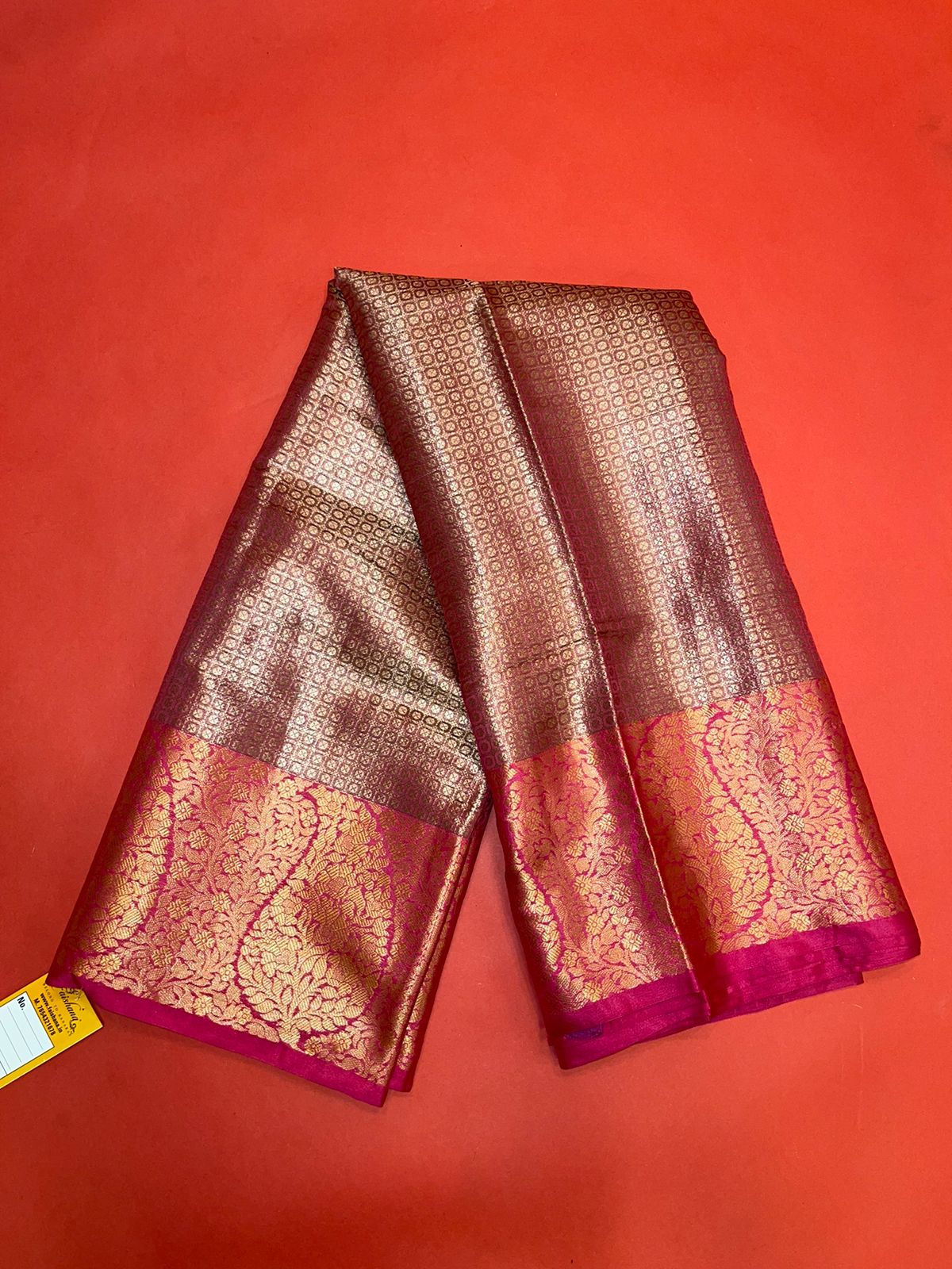 Faishana Presents Brown Antique Zari Kanchi Silk Brocade Contrast Pink Zari Pattu Border Banarasi Saree