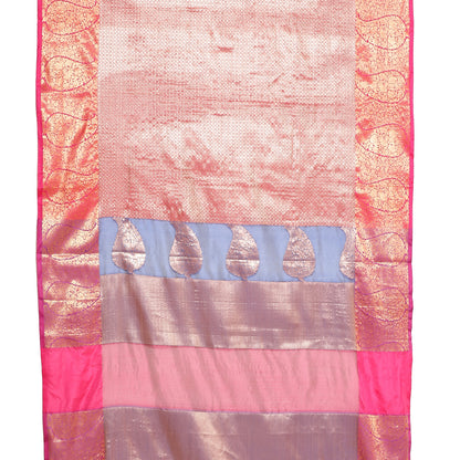 Faishana Presents Brown Antique Zari Kanchi Silk Brocade Contrast Pink Zari Pattu Border Banarasi Saree