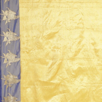 Faishana Presents Gold Zari Kanchi Silk Brocade Contrast Blue Zari Pattu Border Banarasi Saree