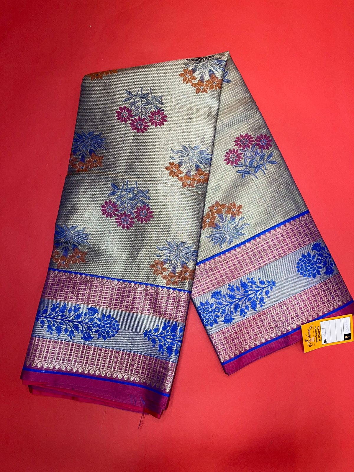 Faishana Presents Grey Zari Meena Paithani Brocade Contrast Pink Pattu Border Banarasi Saree