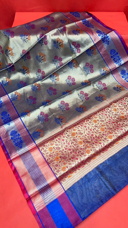 Grey Kanchi Silk Banarasi Sarees For Women GEBE1