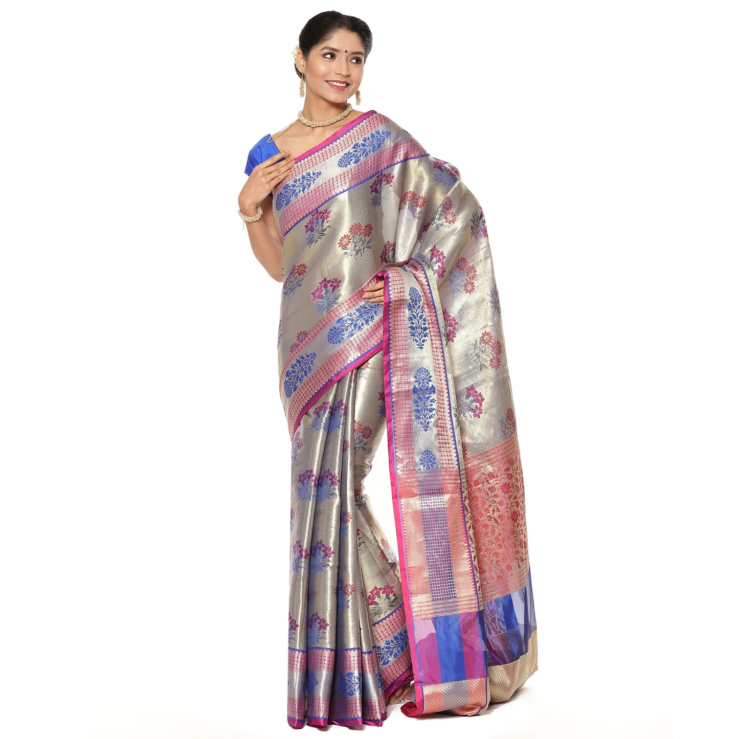 Grey Kanchi Silk Banarasi Sarees For Women GEBE1