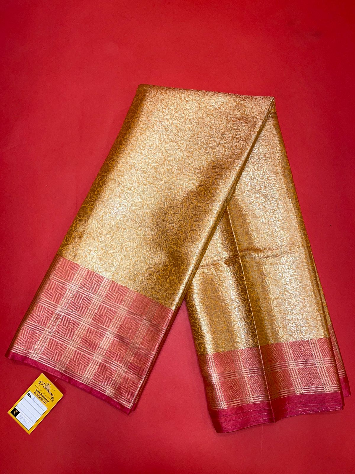 Faishana Presents Orange Zari Kanchi Silk Brocade Contrast Pink Zari Pattu Border Banarasi Saree