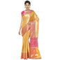 Faishana Presents Orange Zari Kanchi Silk Brocade Contrast Pink Zari Pattu Border Banarasi Saree