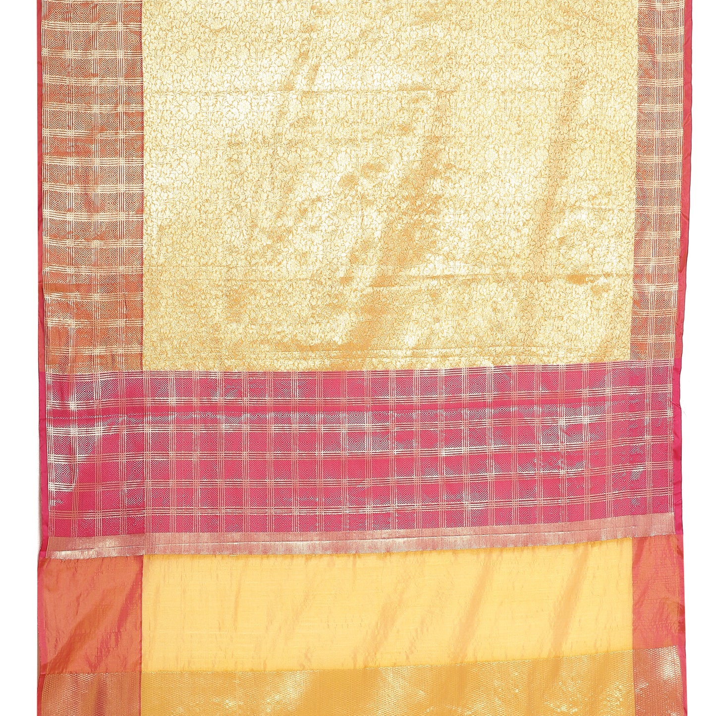Faishana Presents Orange Zari Kanchi Silk Brocade Contrast Pink Zari Pattu Border Banarasi Saree