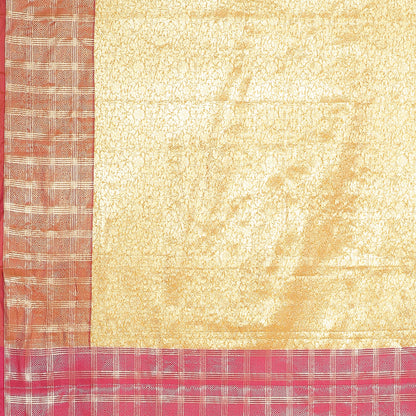 Faishana Presents Orange Zari Kanchi Silk Brocade Contrast Pink Zari Pattu Border Banarasi Saree