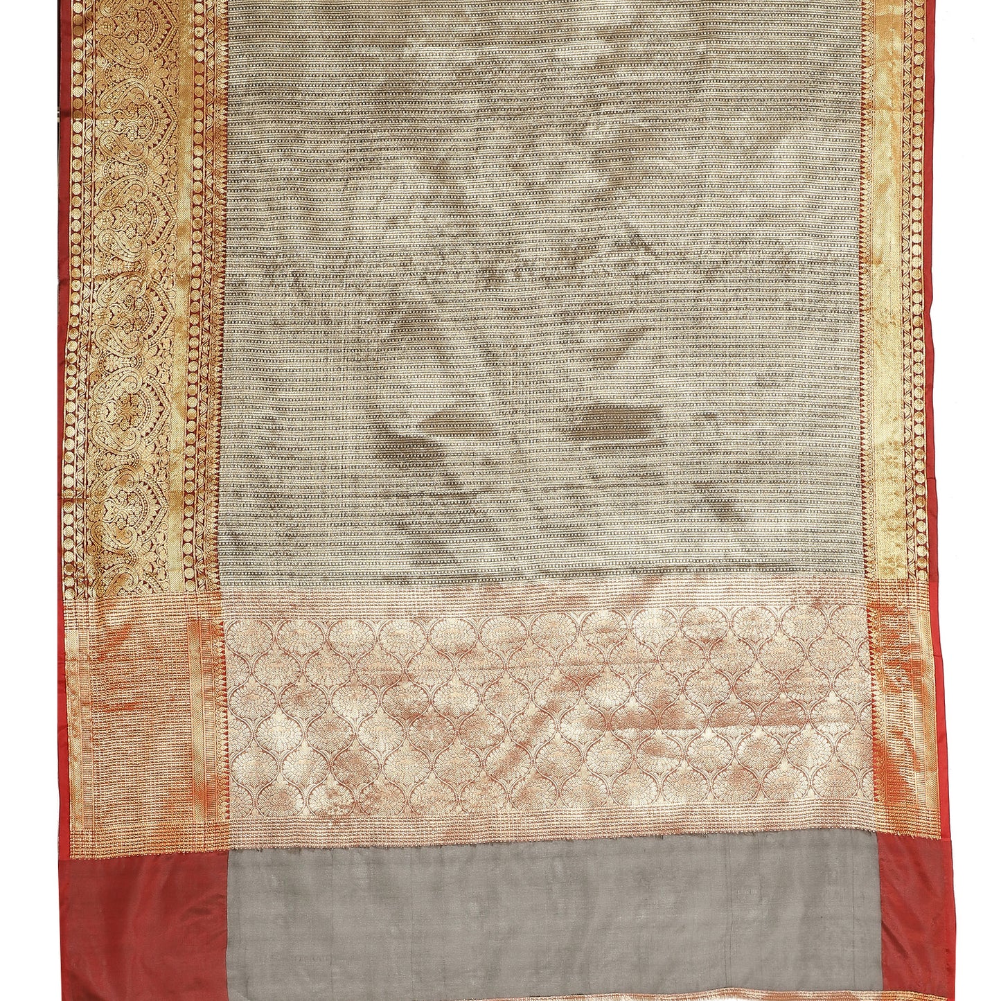 Faishana Presents Black Zari Kanchi Silk Brocade Contrast Maroon Zari Pattu Border Banarasi Saree