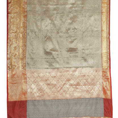 Faishana Presents Black Zari Kanchi Silk Brocade Contrast Maroon Zari Pattu Border Banarasi Saree