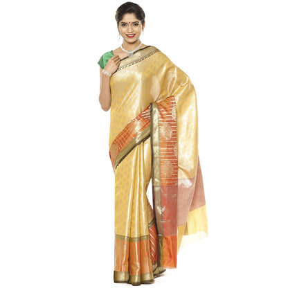 Beige Kanchi Silk Banarasi Sarees For Women GEBE29