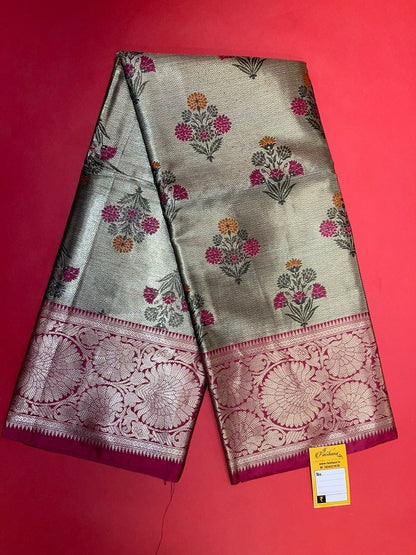 Faishana Presents Light Gold Zari Meena Paithani Brocade Contrast Pink Pattu Border Banarasi Saree