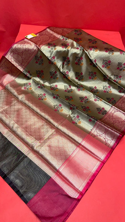 Grey Kanchi Silk Banarasi Sarees For Women GEBE2