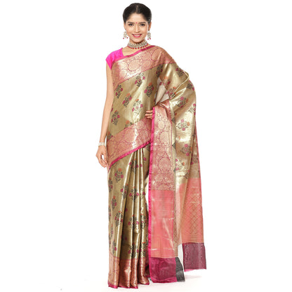 Grey Kanchi Silk Banarasi Sarees For Women GEBE2