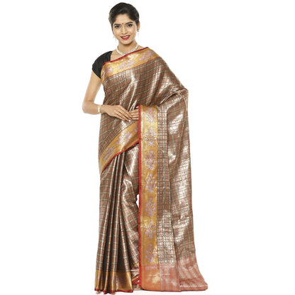 Brown Kanchi Silk Banarasi Sarees For Women GEBE3