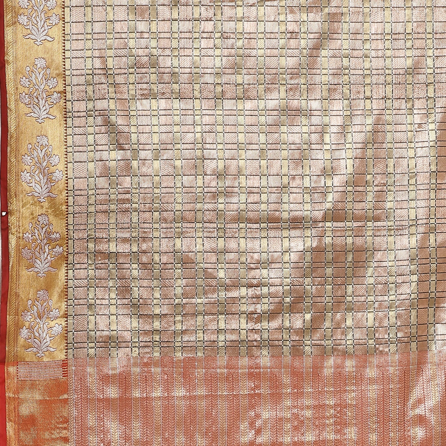 Faishana Presents Brown Antique Kanchi Zari Brocade Contrast Meena Patta Border Banarasi Saree