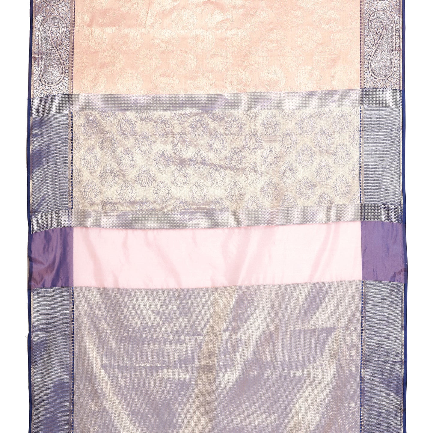 Faishana Presents Zari Pink Kanchi Silk Brocade Contrast Silver Gold Zari Jamawar Border Saree
