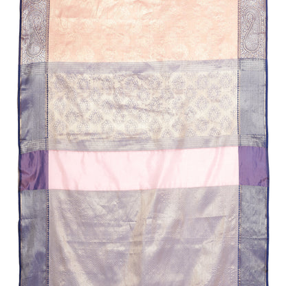 Faishana Presents Zari Pink Kanchi Silk Brocade Contrast Silver Gold Zari Jamawar Border Saree