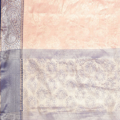 Faishana Presents Zari Pink Kanchi Silk Brocade Contrast Silver Gold Zari Jamawar Border Saree