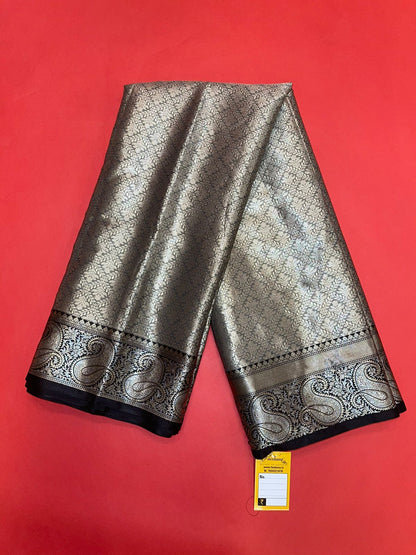 Faishana Presents Silver Zari Kanchi Silk Brocade Contrast Silver Jamawar Border Banarasi Saree
