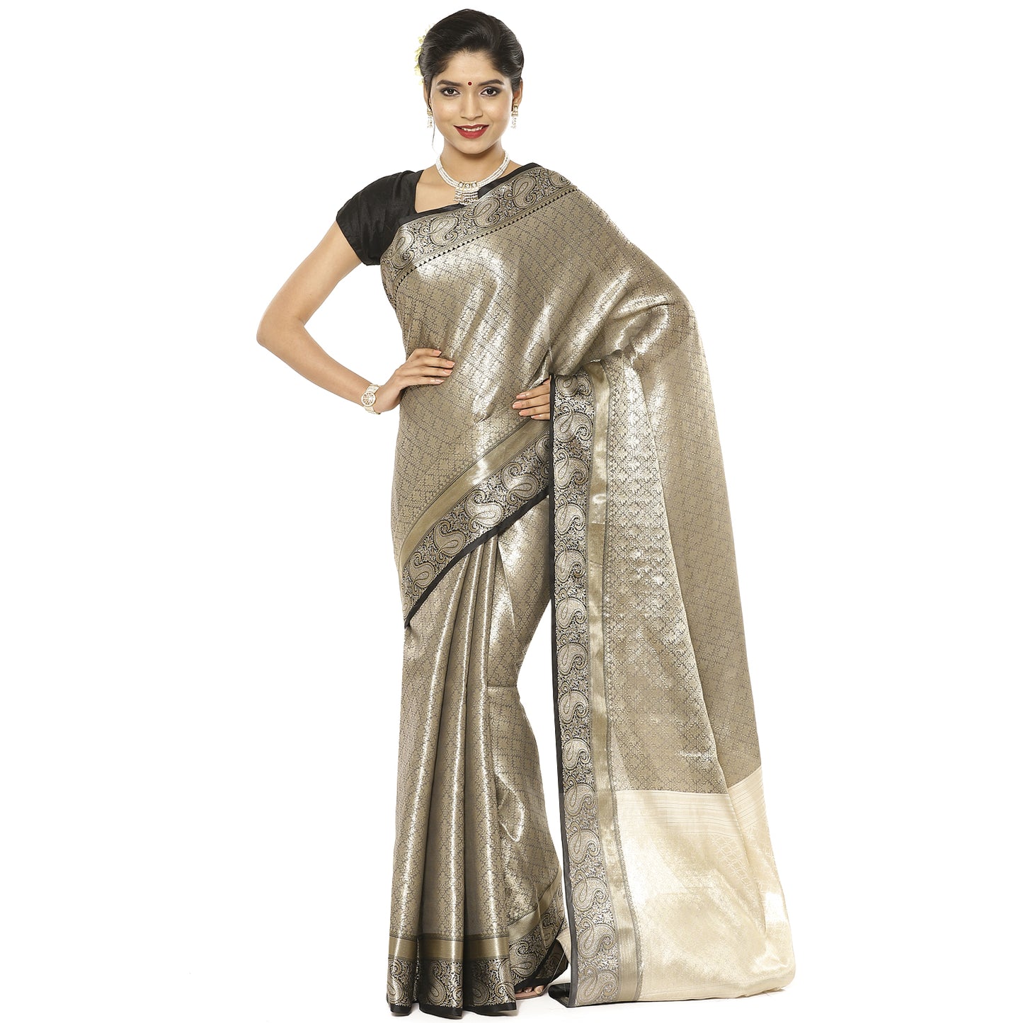 Silver Kanchi Silk Banarasi Sarees For Women GEBE9