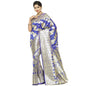 Faishana Presents Blue Satin Silk Diagonal Zari Mughal Motif with Skirt Blue Border Banarasi Saree