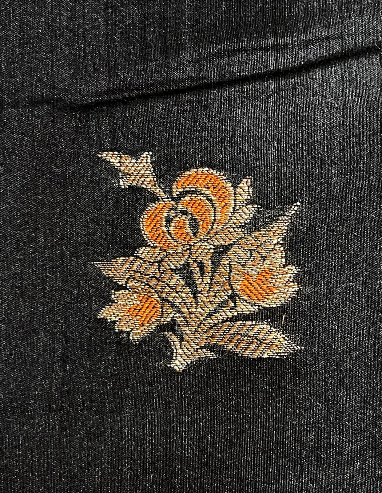 Faishana Presents Pure Handloom Black Munga Silk Floral Minakari Zari Booti Banarasi Floral Jaal Pallu with Black Blouse Piece