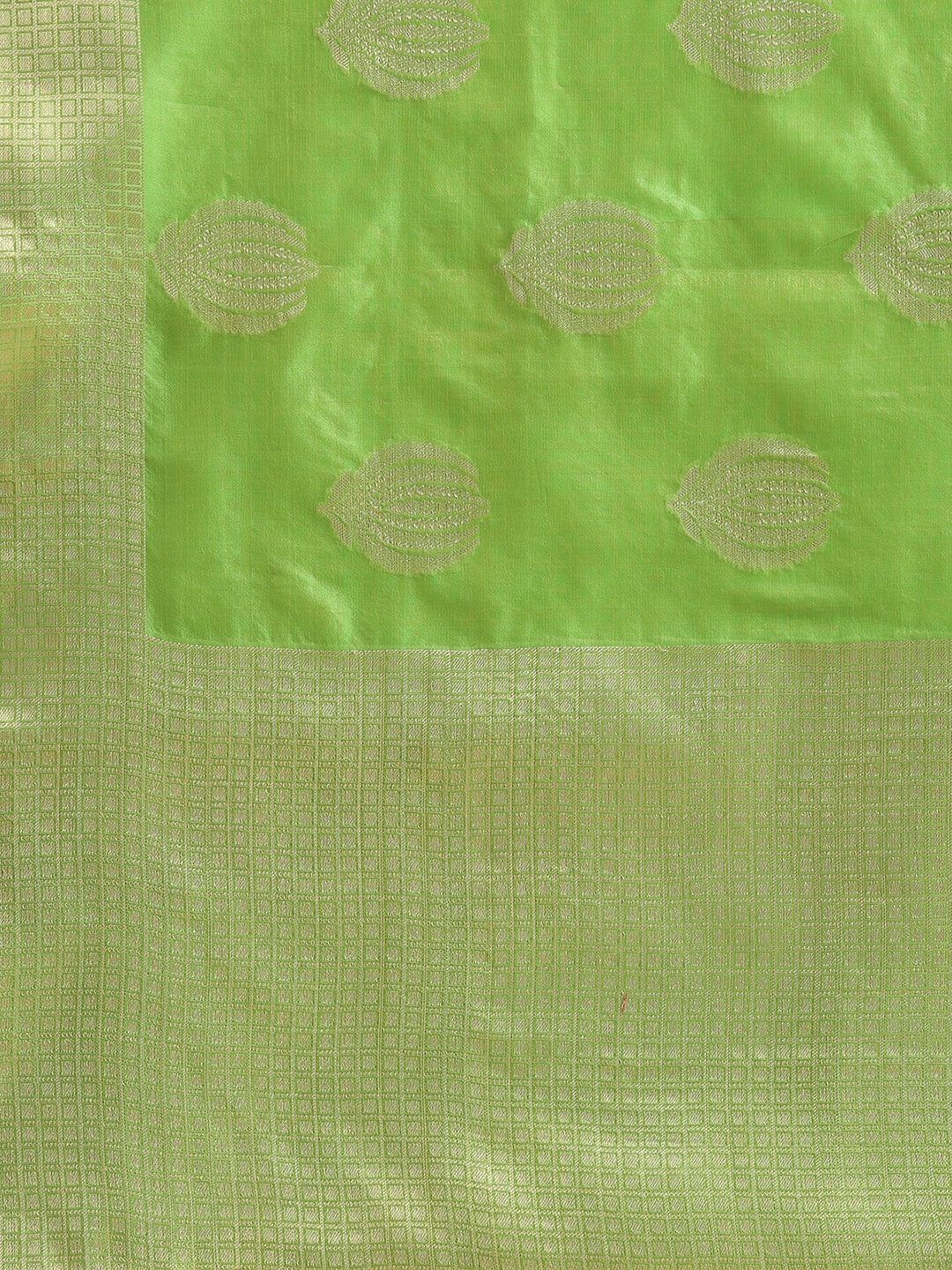 Faishana Presents Handwoven Green Bright Silk Boota Zari Border With Green Blouse Banarasi Saree