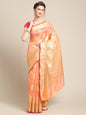Faishana Presents Handwoven Pink Bright Silk Boota Skirt Border With Pink Blouse Banarasi Saree