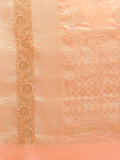 Faishana Presents Handwoven Pink Bright Silk Boota Skirt Border With Pink Blouse Banarasi Saree