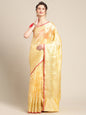 Faishana Presents Handwoven Peach Bright Silk Boota Skirt Border With Peach Blouse Banarasi Saree