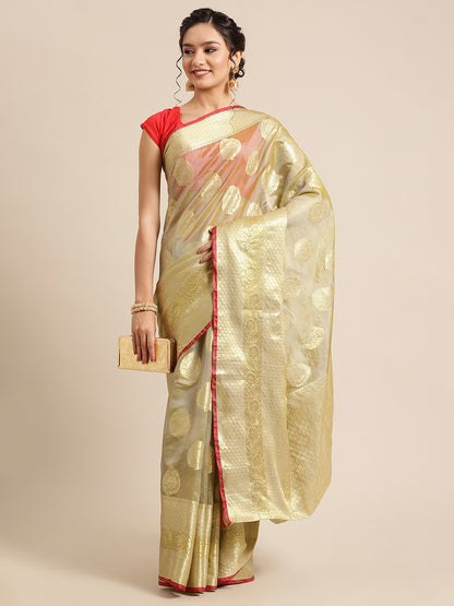 Faishana Presents Handwoven Olive Green Bright Silk Boota Skirt Border With Olive Green Blouse Banarasi Saree