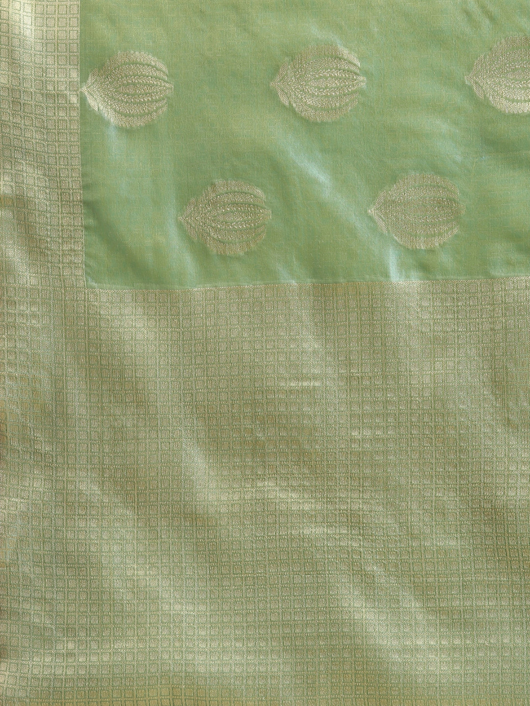 Faishana Presents Handwoven Seagreen Bright Silk Boota Zari Border With Seagreen Blouse Banarasi Saree