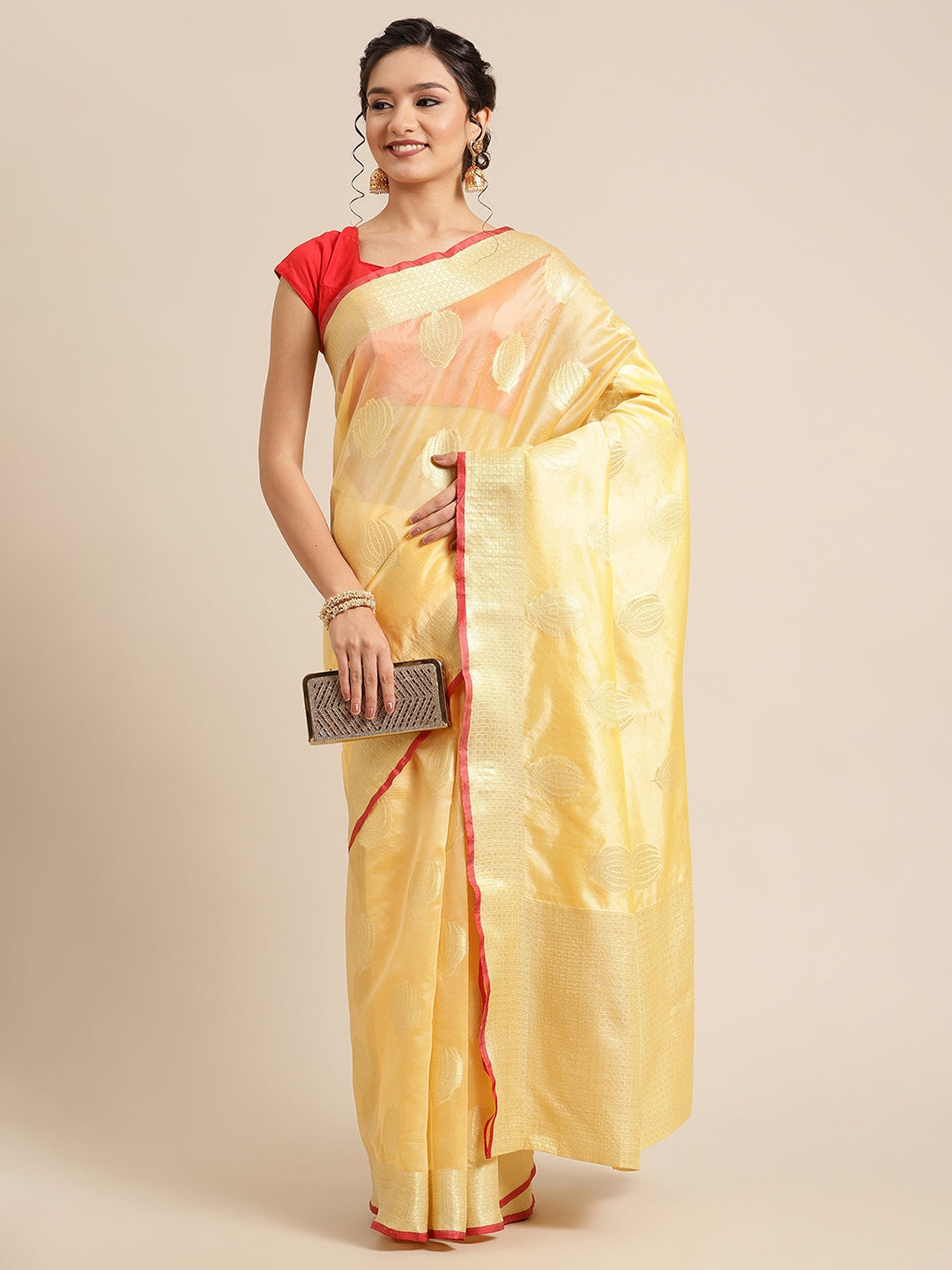 Peach Bright Silk Banarasi Sarees For Women GEBRTSLK_9