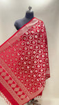 Faishana Presents Red Semi Katan Silk Tilfi Zari Jaal Paisley Boota Banarasi Dupatta