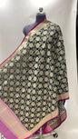 Faishana Presents Black Semi Katan Silk Tilfi Zari Floral Boota Jaal With Contrast Purple Zari Border Banarasi Dupatta