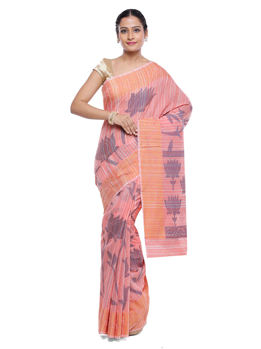 Faishana Presents Women's Peach Art Silk Saree With Blouse Piece