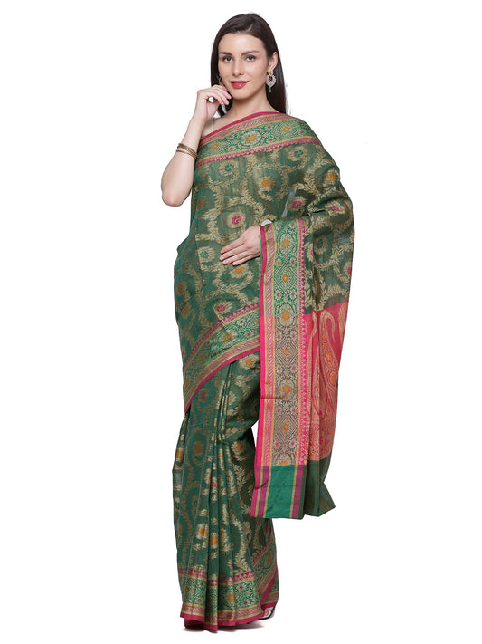 Faishana Presents Women's Green Art Silk Saree With Blouse Piece