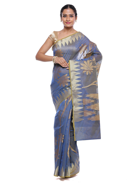 Faishana Presents Women's Grey Art Silk Saree With Blouse Piece