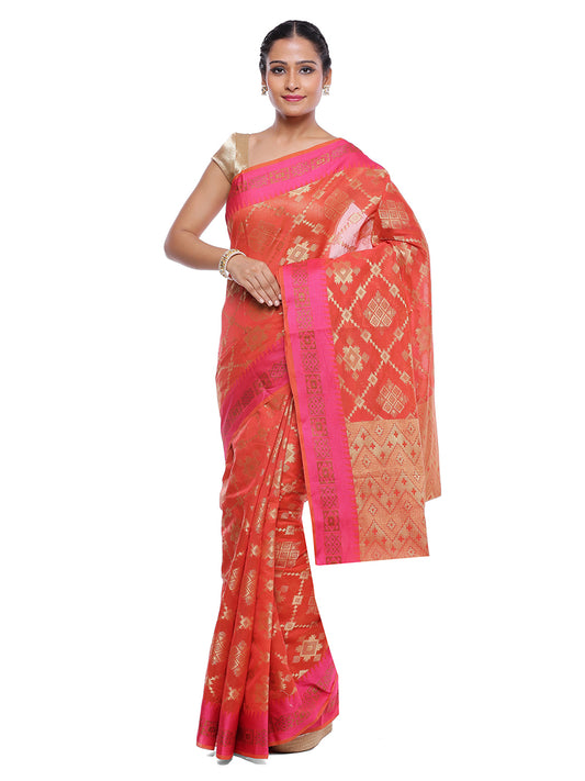 Faishana Presents Women's Light Red Art Silk Saree With Blouse Piece