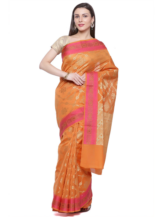 Faishana Presents Women's Orange Art Silk Saree With Blouse Piece