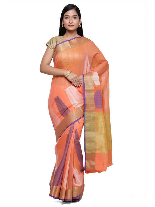 Faishana Presents Women's Peach Art Silk Saree With Blouse Piece