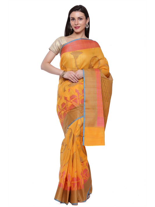 Faishana Presents Women's Yellow Art Silk Saree With Blouse Piece