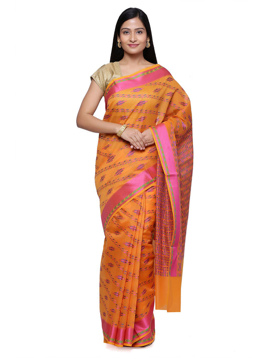 Faishana Presents Women's Orange Art Silk Saree With Blouse Piece