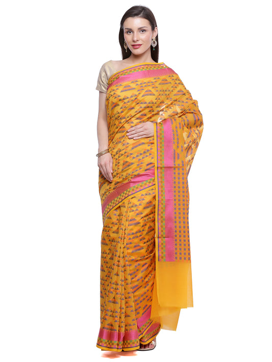 Faishana Presents Women's Yellow Art Silk Saree With Blouse Piece