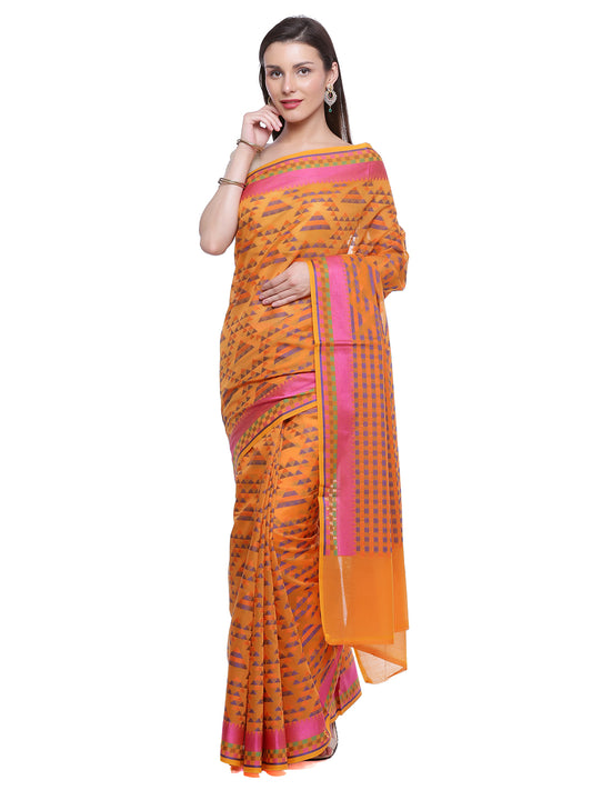Faishana Presents Women's Orange Art Silk Saree With Blouse Piece